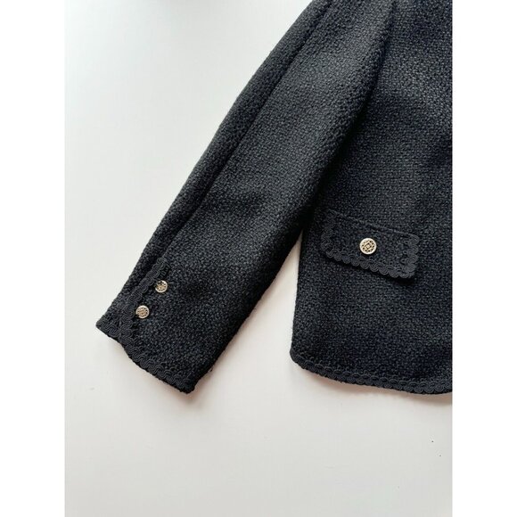 NWOT ZARA Black Textured Boucle Tweed Buttoned Open Front Blazer Jacket, Size M - Picture 9 of 16